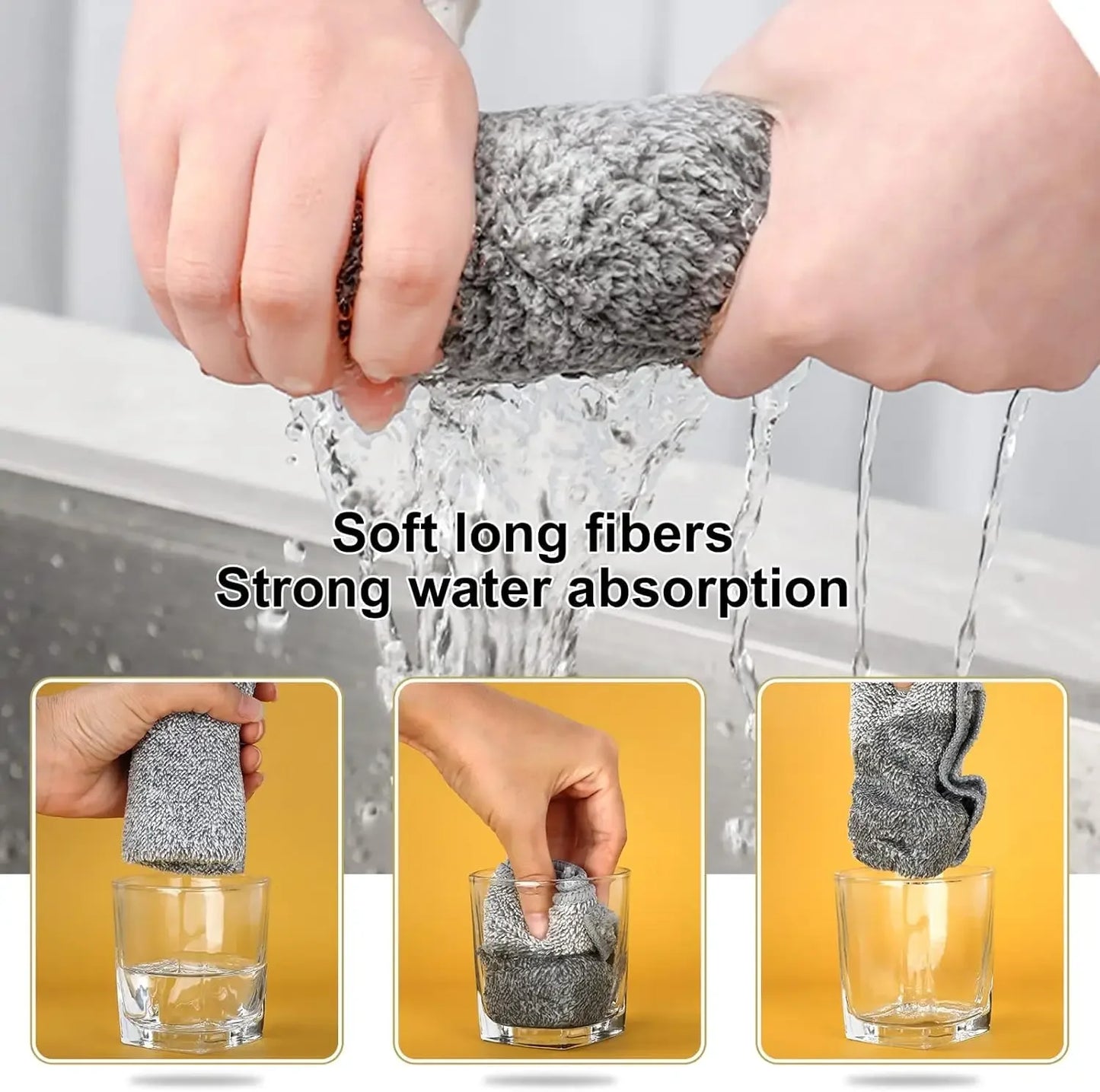 1/50pcs Gray Bamboo Charcoal Thickened Super Absorbent Dishcloth Oil Resistant Kitchen Wipes Microfiber Cleaning Cloths