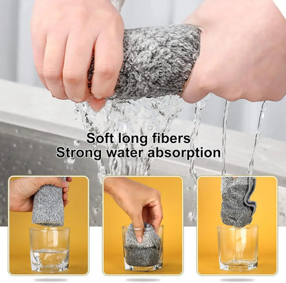 1/50pcs Gray Bamboo Charcoal Thickened Super Absorbent Dishcloth Oil Resistant Kitchen Wipes Microfiber Cleaning Cloths