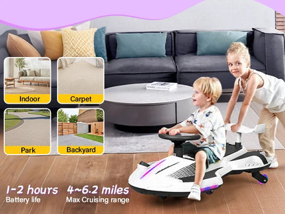 【Akeleo】12V Electric Wiggle Car with Pedal, 2 in 1 Wiggle Car Ride On Toys for Kids Ages 3 and Up, Anti-Rollover Flashing Wheels