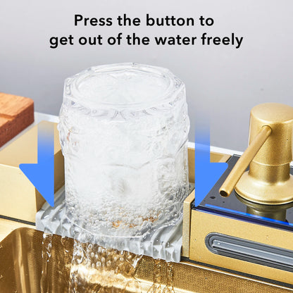 304 Stainless Steel Waterfall Kitchen Sink Large Single Slot Integrated Digital Display Faucet Set Soap Dispenser Cup Washer