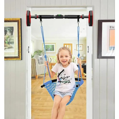 Hand-Knitting Toddler Swing + Pull Up Bar for Doorway Adjustable Width Workout Bars Swing Seat for with Adjustable Ropes for He