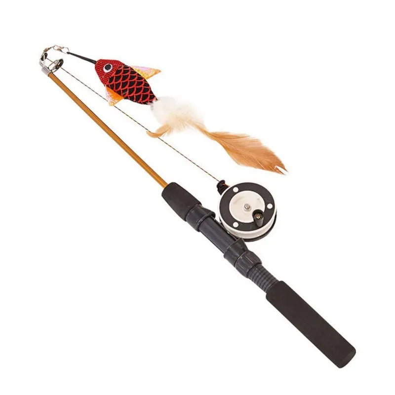 Retractable Cat Toy Fish Type Telescopic Feathers Funny Cat Stick Toys Pet Toy forKitten Cat Rods Simulation Fishing Rod