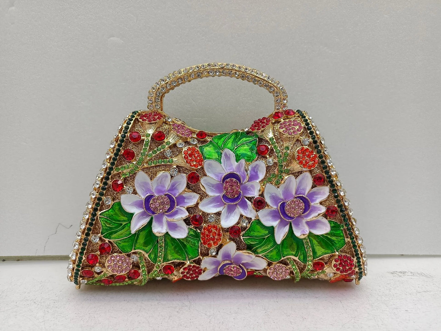 XIYUAN Sunflower Enamel Rhinestone Evening Bag Gold Floral Crystal Handbag for Wedding Banquet Luxury Top Handle Clutch Purses