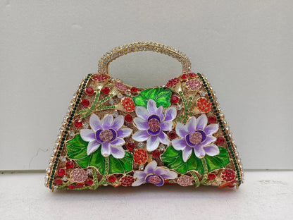 XIYUAN Sunflower Enamel Rhinestone Evening Bag Gold Floral Crystal Handbag for Wedding Banquet Luxury Top Handle Clutch Purses