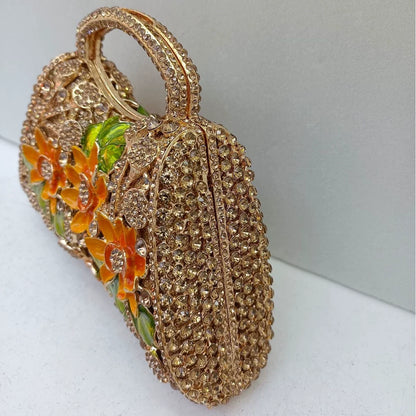 XIYUAN Sunflower Enamel Rhinestone Evening Bag Gold Floral Crystal Handbag for Wedding Banquet Luxury Top Handle Clutch Purses