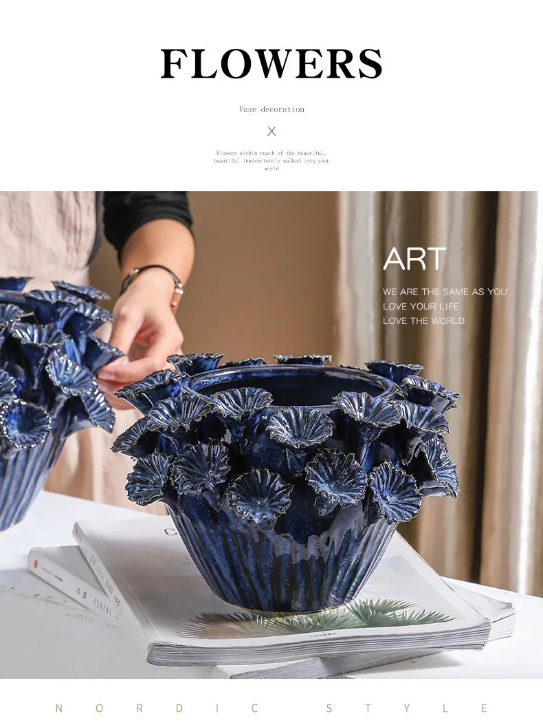 Deep Flower Clusters Ceramic Vase