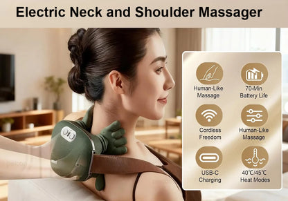 Neck Massager Electric Deep Tissue 4D Kneading Simulated Human Hand Massager for Neck Shoulder Pain Relief Muscle Relax Massager