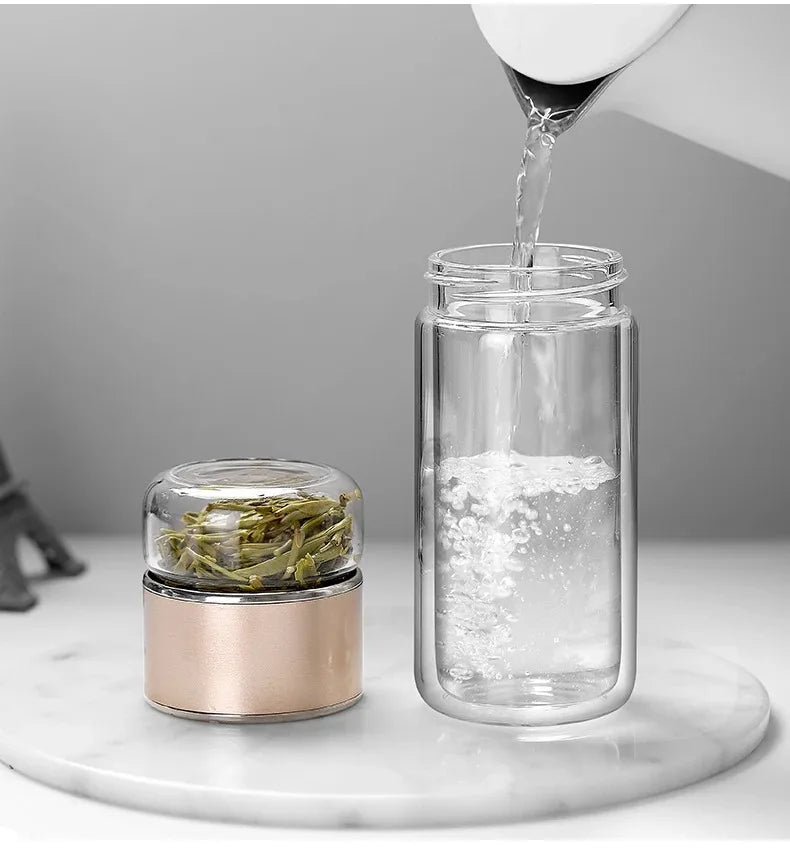 390ML Tea Water Bottle High Borosilicate Glass Double Layer Tea Water Cup Infuser Tumbler Drinkware Water Bottle With Tea Filter