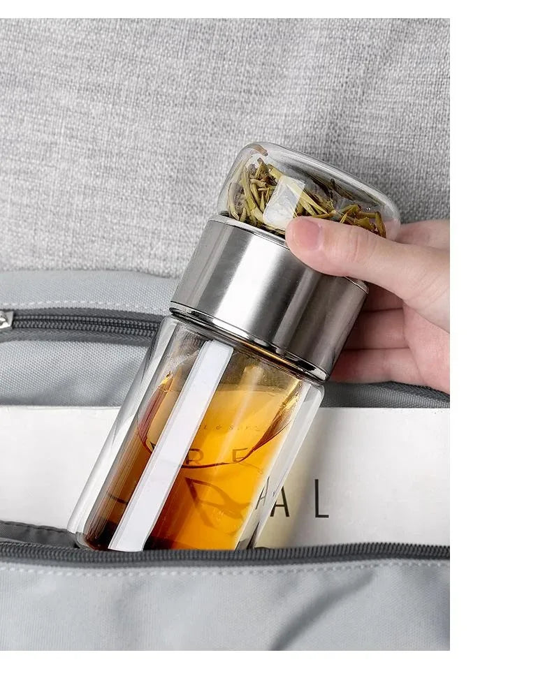 390ML Tea Water Bottle High Borosilicate Glass Double Layer Tea Water Cup Infuser Tumbler Drinkware Water Bottle With Tea Filter