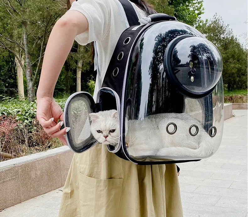 SpaceCapsule Transparent Pet Backpack Carrier Lightweight Portable Breathable Foldable for Cats Dogs Outdoor Travel Adventure