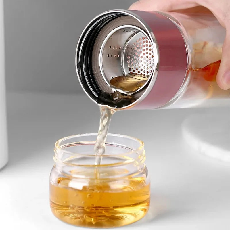 390ML Tea Water Bottle High Borosilicate Glass Double Layer Tea Water Cup Infuser Tumbler Drinkware Water Bottle With Tea Filter