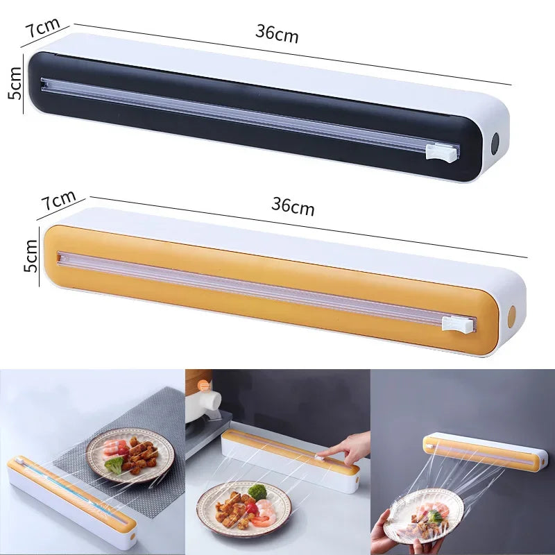 Food Film Dispenser Magnetic Plastic Wrap Dispenser with Cutter Storage Box Aluminum Foil Stretch Film Cutter Storage Holder
