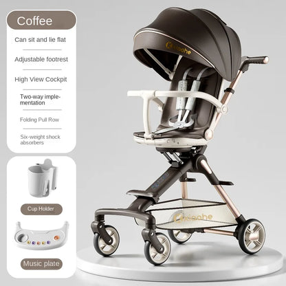 Baby Stroller Can Sit and Lie Down Foldable Lightweight Travel Two-way High Landscape Six Shock Absorption Comfortable Seat