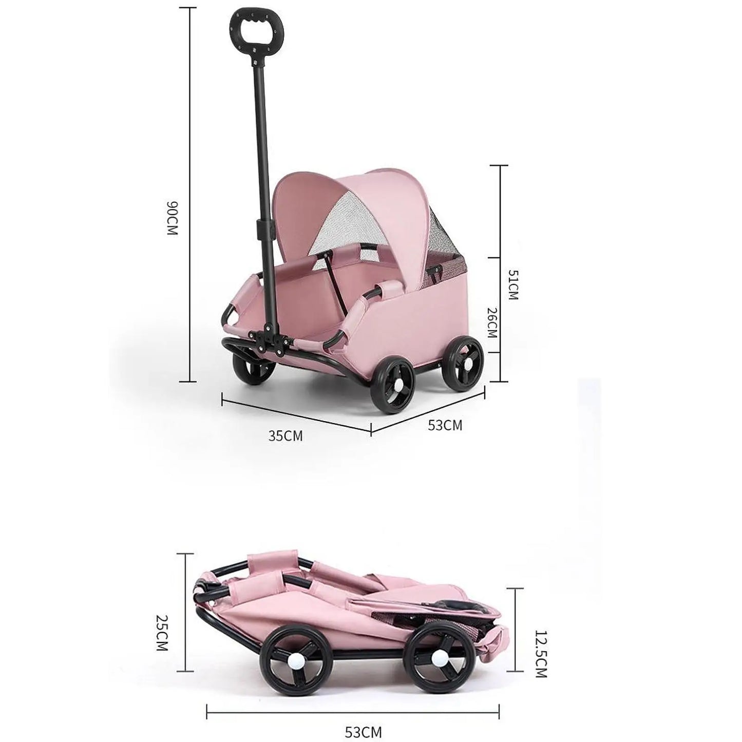 Pet Stroller Portable Dog Pram 4 Wheels Pet Travel Carrier Stroller with Sun Cover Breathable for Small Medium Pet Cats Dogs