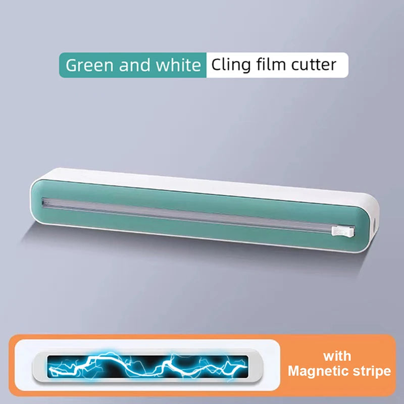 Food Film Dispenser Magnetic Plastic Wrap Dispenser with Cutter Storage Box Aluminum Foil Stretch Film Cutter Storage Holder