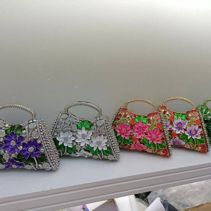 XIYUAN Sunflower Enamel Rhinestone Evening Bag Gold Floral Crystal Handbag for Wedding Banquet Luxury Top Handle Clutch Purses