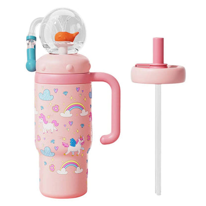 710ML Stainless Steel Whale Fountain Tumbler with Handle Leak Proof Whale Squirt Drinking Cup Water Bottle with Straw Cute Gift