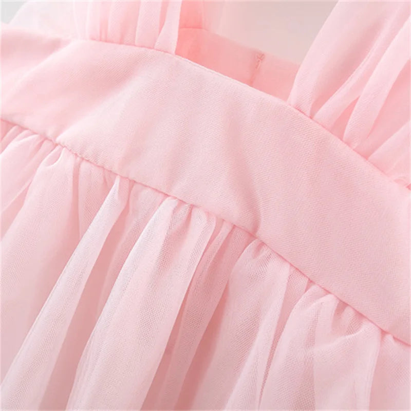 Sweet Flower Fairy Baby Girl Party Dresses Summer Solid Color Mesh Princess Evening Dress Kids Costume 0 to 3 Years Old Children
