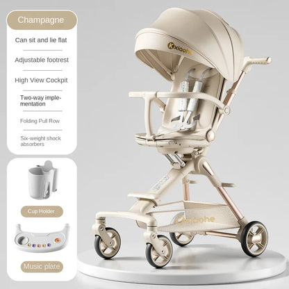 Baby Stroller Can Sit and Lie Down Foldable Lightweight Travel Two-way High Landscape Six Shock Absorption Comfortable Seat
