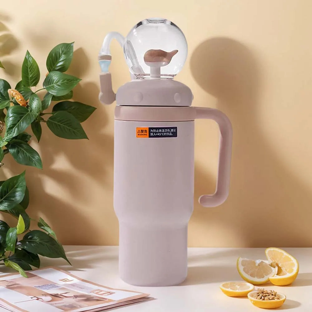 710ML Stainless Steel Whale Fountain Tumbler with Handle Leak Proof Whale Squirt Drinking Cup Water Bottle with Straw Cute Gift