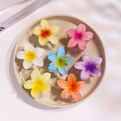 Middle 6CM Sweet Flower Hair Claws Hawaiian Gradient Hair Clips Vacation Beach Style Fashion Hairpins Women Hair Accessories ﻿