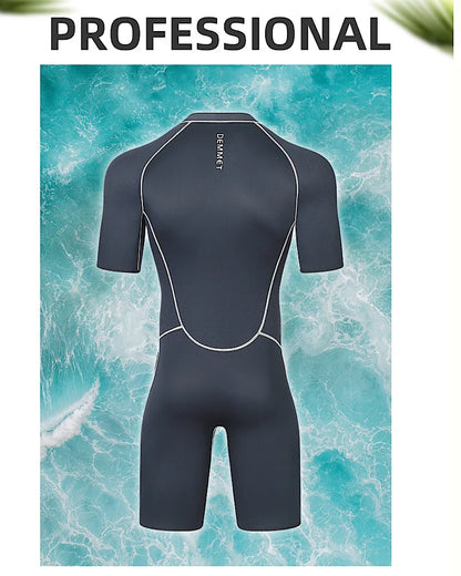 New DEMMET1.5/3M Neoprene Men's Short Sleeve Wetsuit Front Unzipper Snorkeling Surfing Swimsuit Keeps Warm