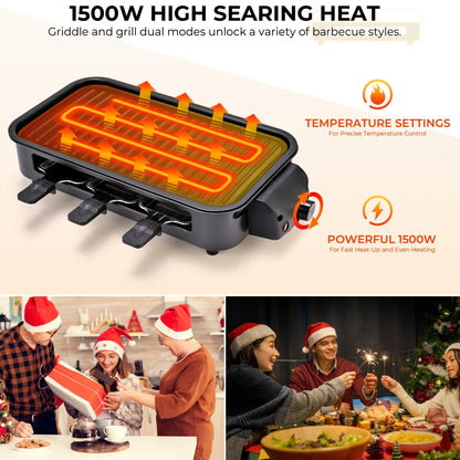 1500W Smokeless Electric Grill with Removable Non-Stick Griddle - Indoor Portable BBQ Grill with Adjustable Temperature Control