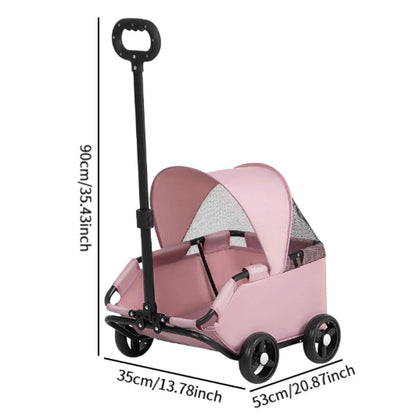 Pet Stroller Portable Dog Pram 4 Wheels Pet Travel Carrier Stroller with Sun Cover Breathable for Small Medium Pet Cats Dogs
