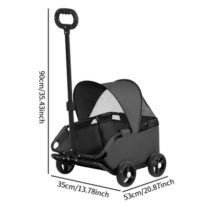 Pet Stroller Portable Dog Pram 4 Wheels Pet Travel Carrier Stroller with Sun Cover Breathable for Small Medium Pet Cats Dogs