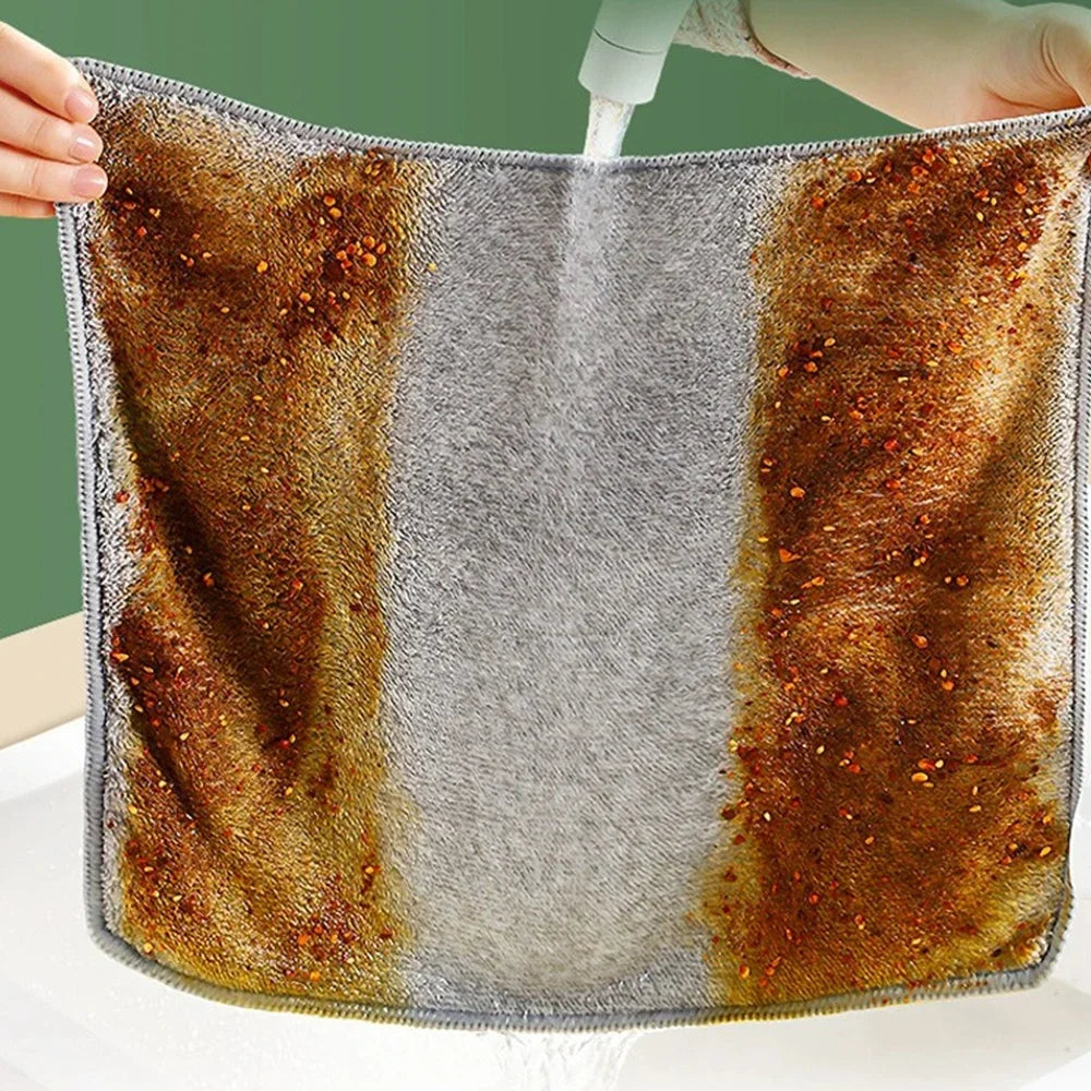 1/50pcs Gray Bamboo Charcoal Thickened Super Absorbent Dishcloth Oil Resistant Kitchen Wipes Microfiber Cleaning Cloths