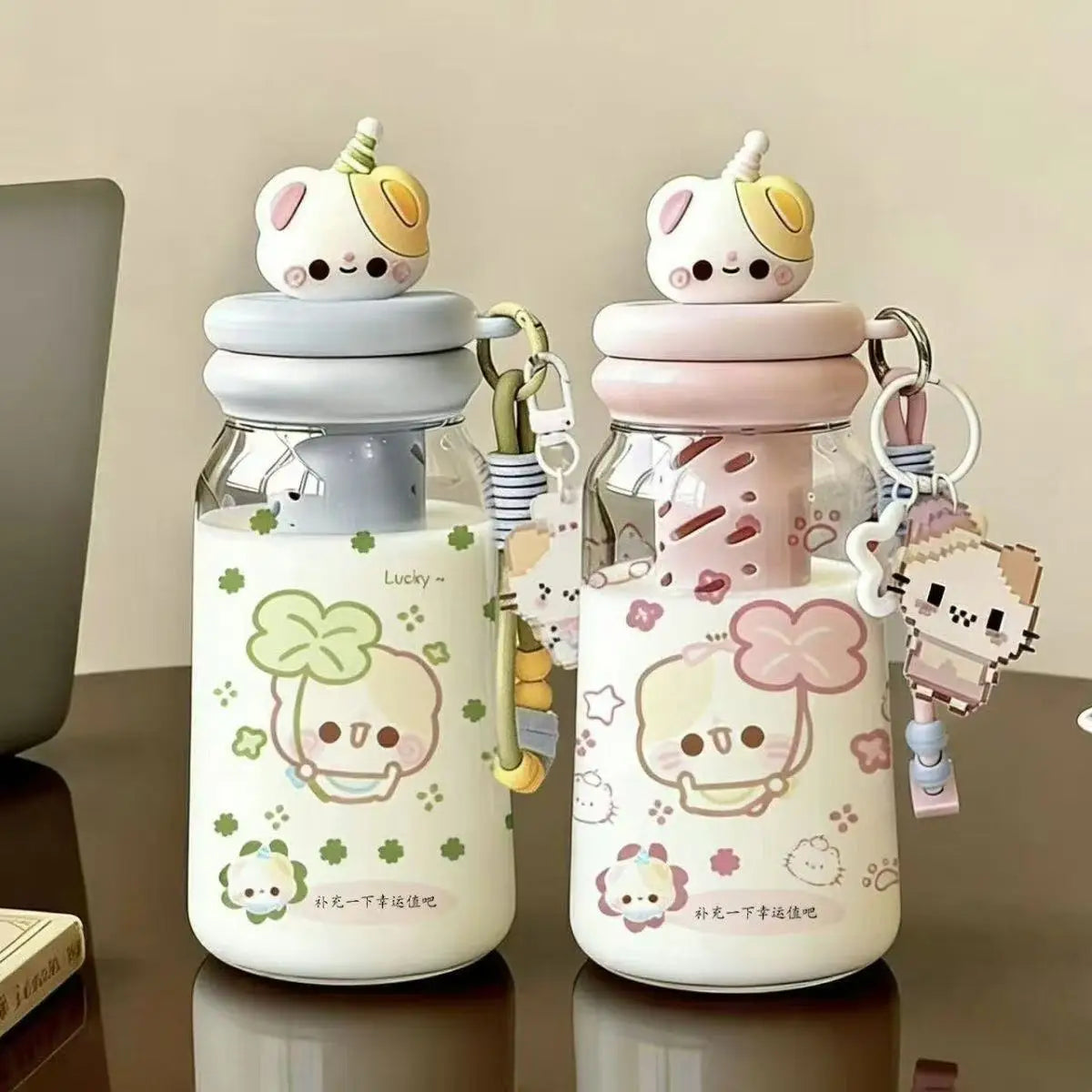 Cute Japanese Water Cup Cartoon Food-grade Straw Cup Niche Simple Non-colliding High-value Summer Plastic Cup Children Water Cup
