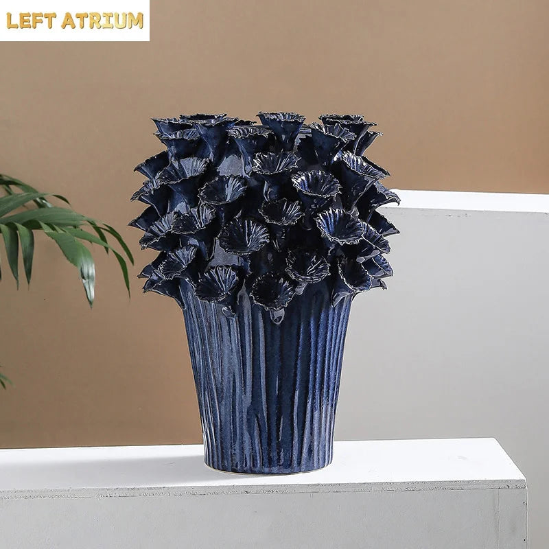 Deep Flower Clusters Ceramic Vase