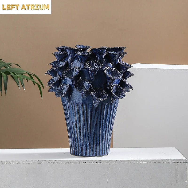 Deep Flower Clusters Ceramic Vase