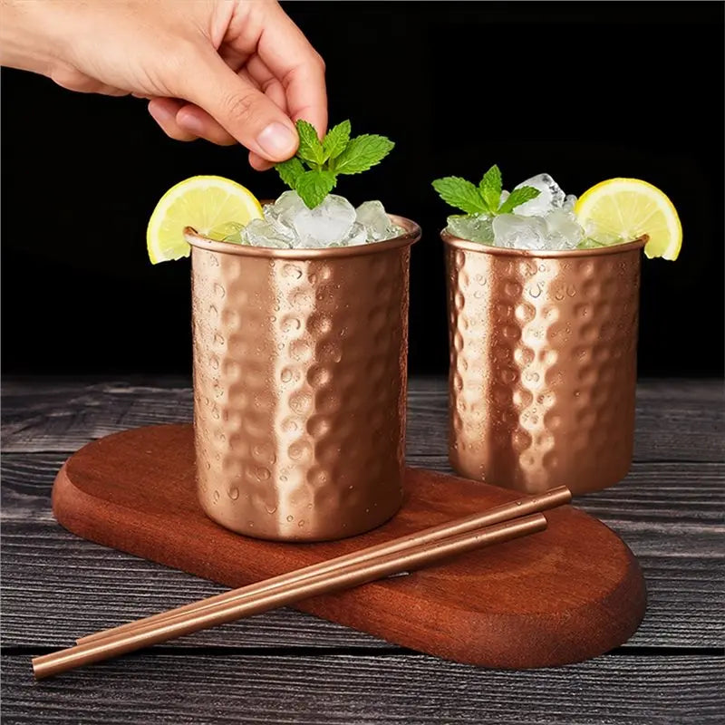Copper Color 400Ml Stainless Steel Mug With Straw