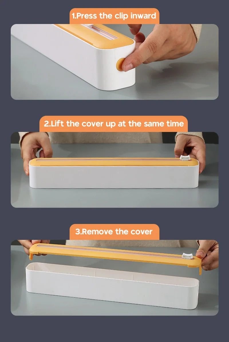 Food Film Dispenser Magnetic Plastic Wrap Dispenser with Cutter Storage Box Aluminum Foil Stretch Film Cutter Storage Holder