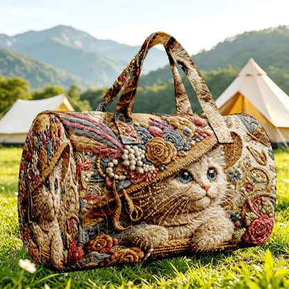 Vintage Cat Printed Quilted Luggage Bag