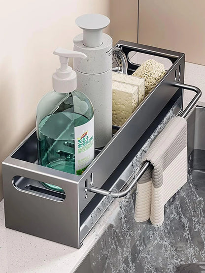 Extra Large Carbon Steel Sink Caddy Kitchen Sponge Holder with Soap Dish Countertop Organizer Rack for Kitchen Sink Accessories