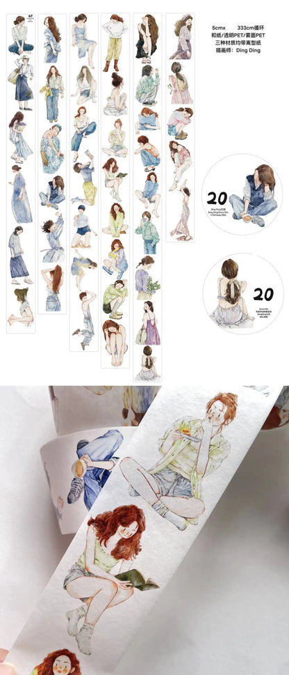 DingDing Vintage Weekend Girl 20 Washi PET Tape for Card Making Decoration DIY Scrapbooking Plan Stickers