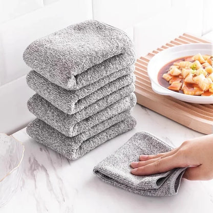 1/50pcs Gray Bamboo Charcoal Thickened Super Absorbent Dishcloth Oil Resistant Kitchen Wipes Microfiber Cleaning Cloths