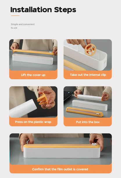 Food Film Dispenser Magnetic Plastic Wrap Dispenser with Cutter Storage Box Aluminum Foil Stretch Film Cutter Storage Holder