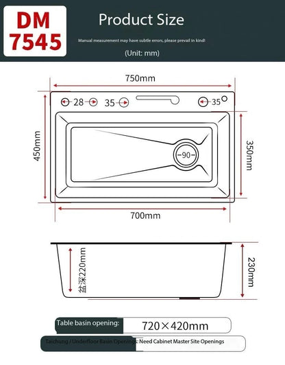5.0MM Double Waterfall Sink Embossed Stainless Steel Kitchen Sink Large Single Slot Digital Display Wash Basin Dishwashing pond