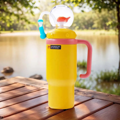 710ML Stainless Steel Whale Fountain Tumbler with Handle Leak Proof Whale Squirt Drinking Cup Water Bottle with Straw Cute Gift