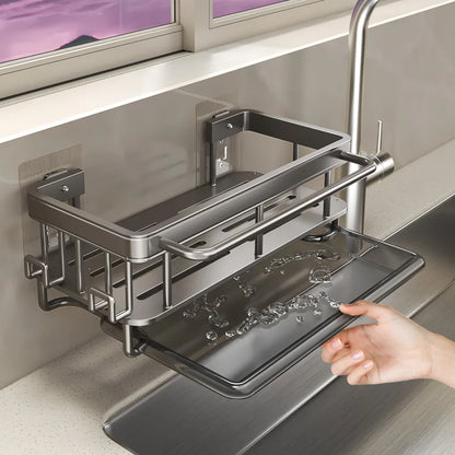Kitchen Hanging Storage Rack Shelf Towel Sponge Drain Organizer Alumimum Sink Drain Rack Basket Bathroom Shampoo Towel Holder