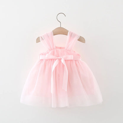 Sweet Flower Fairy Baby Girl Party Dresses Summer Solid Color Mesh Princess Evening Dress Kids Costume 0 to 3 Years Old Children