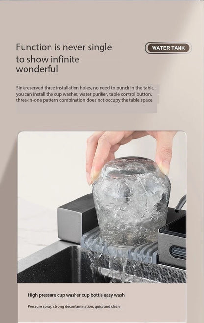 5.0MM Double Waterfall Sink Embossed Stainless Steel Kitchen Sink Large Single Slot Digital Display Wash Basin Dishwashing pond