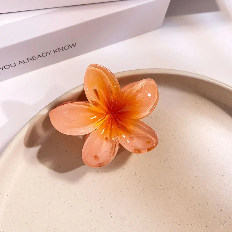 Middle 6CM Sweet Flower Hair Claws Hawaiian Gradient Hair Clips Vacation Beach Style Fashion Hairpins Women Hair Accessories ﻿