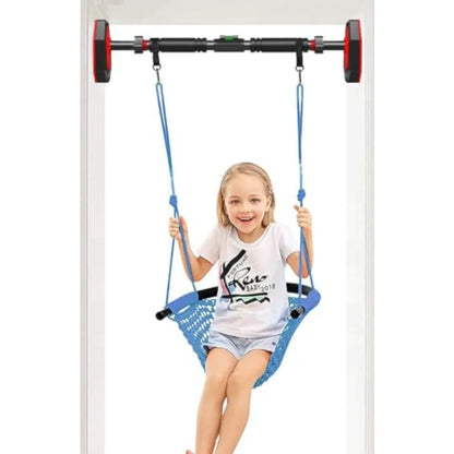 Hand-Knitting Toddler Swing + Pull Up Bar for Doorway Adjustable Width Workout Bars Swing Seat for with Adjustable Ropes for He