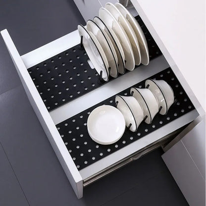 Drawer Retractable Tableware Rack  Pegboard Drawer Organizers  For Kitchen Adjustable Dish Plate Storage