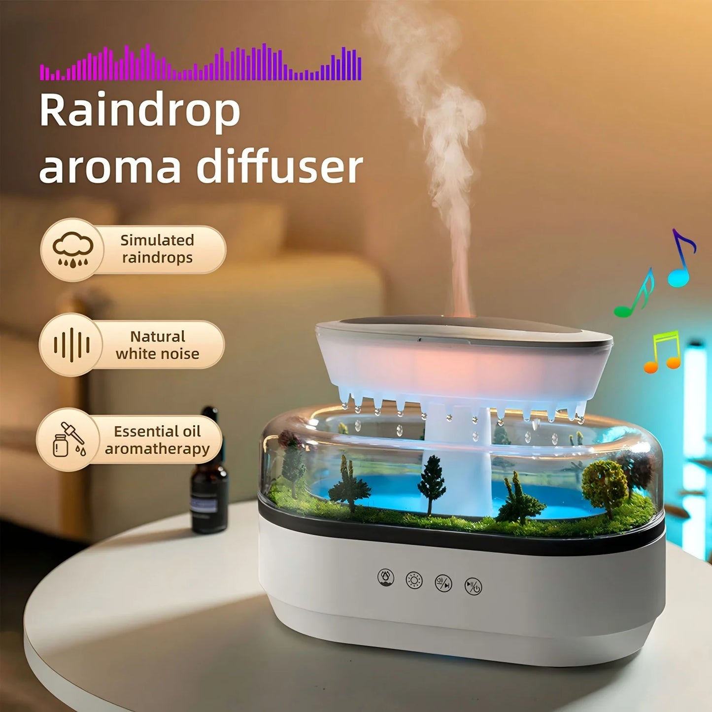 250ml Raindrop Aroma Diffuser with Color Light