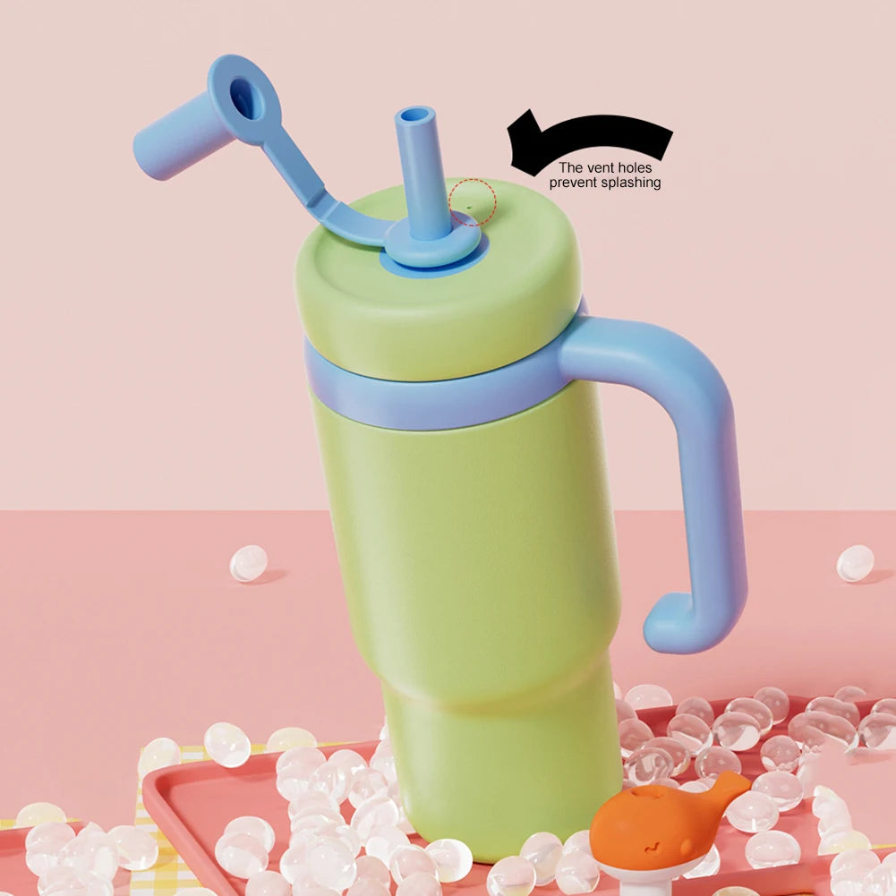 710ML Stainless Steel Whale Fountain Tumbler with Handle Leak Proof Whale Squirt Drinking Cup Water Bottle with Straw Cute Gift